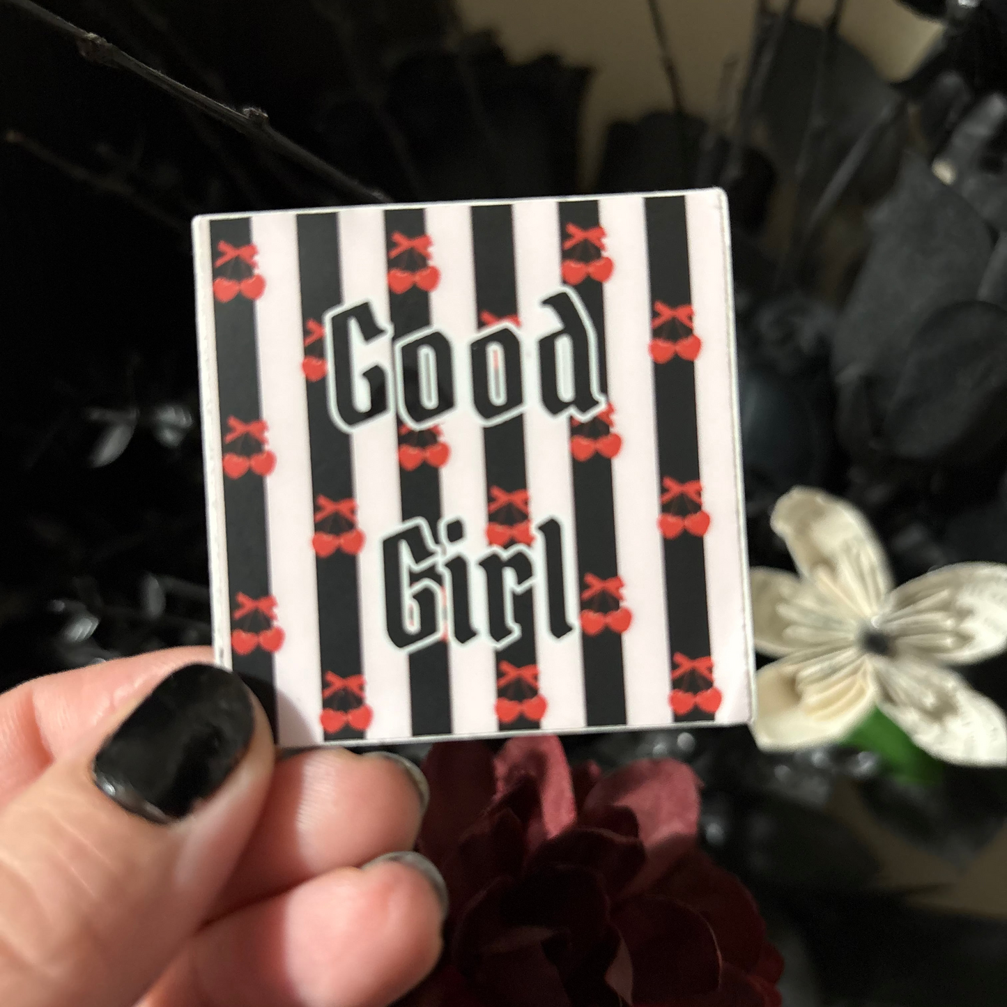 Vinyl Sticker: Good Girl Stripe Cherry